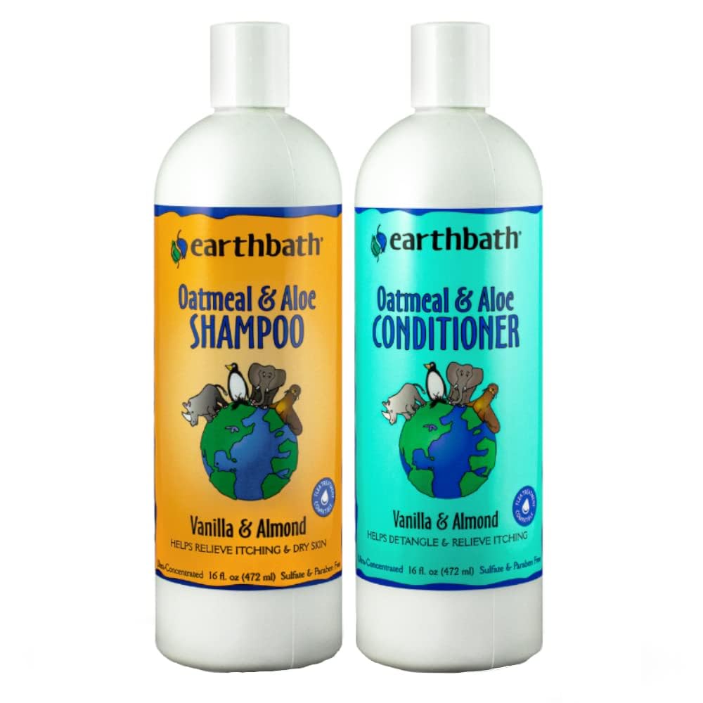 earthbath, Oatmeal & Aloe Dog Shampoo and Conditioner - Oatmeal Shampoo for Dogs, Itchy, Dry Skin Relief, Dog Wash, Made in USA, Dog Conditioner, Pet Shampoos - Vanilla & Almond, 16 Oz (1 Set)