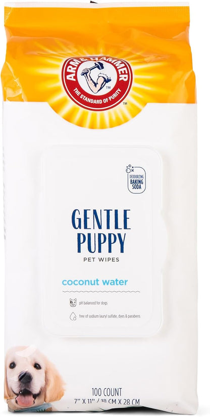 Arm & Hammer Dog Grooming Wipes - Natural Deodorizing Pet Wipe with Coconut - Travel Essential & Supplies for Dogs - Dog Whole Body & Face Cleaning - Odor Eliminator with Baking Soda Power - 100 Count