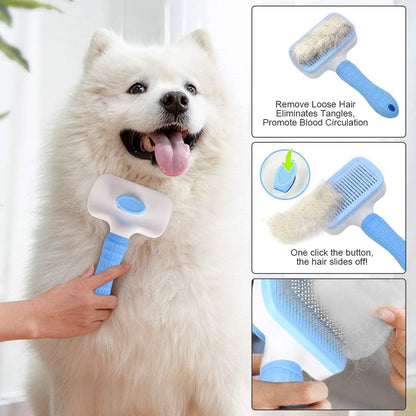 Atlamia Self Cleaning Slicker Brush,Dog Brush & Cat Brush with Massage Particles,Removes Loose hair & Tangles,Skin Friendly & Promote Circulation-Blue 1