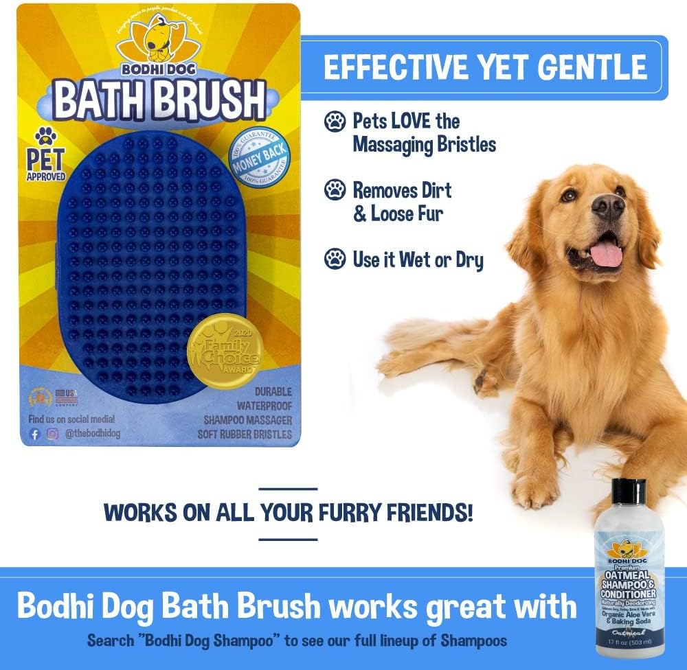 Bodhi Dog Shampoo Brush | Pet Shower & Bath Supplies for Cats & Dogs | Dog Bath Brush for Dog Grooming | Long & Short Hair Dog Scrubber for Bath | Professional Quality Dog Wash Brush (One Pack, Blue)