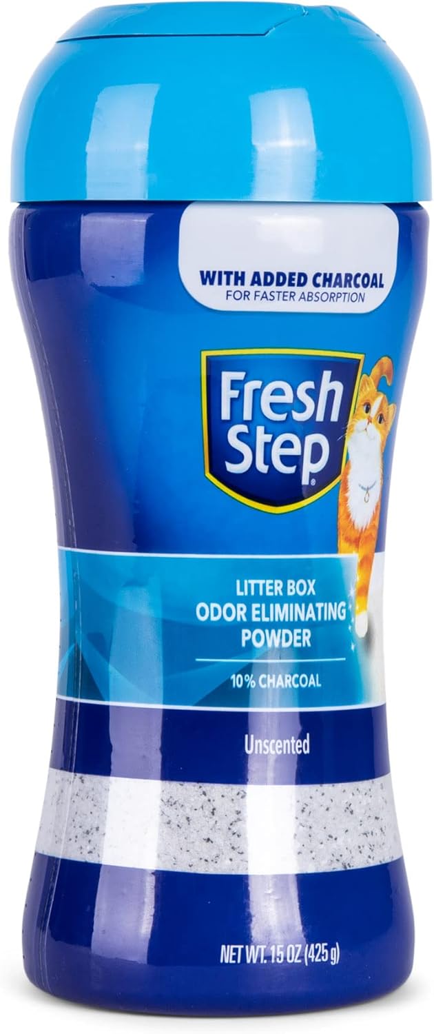 Fresh Step Cat Litter Box Odor Eliminating Powder with Charcoal, Unscented - Cat Odor Eliminator for Home, Odor Absorber Cat Litter & Housebreaking Supplies, 15 Ounce