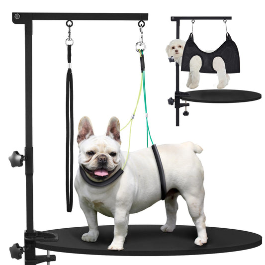 Dog Grooming Table Arm with Hammock, 35" Adjustable Height Grooming Arm with Clamp and No-Sit Haunch Holders, Suitable for Small & Medium Pets (Grooming Table Not Included)