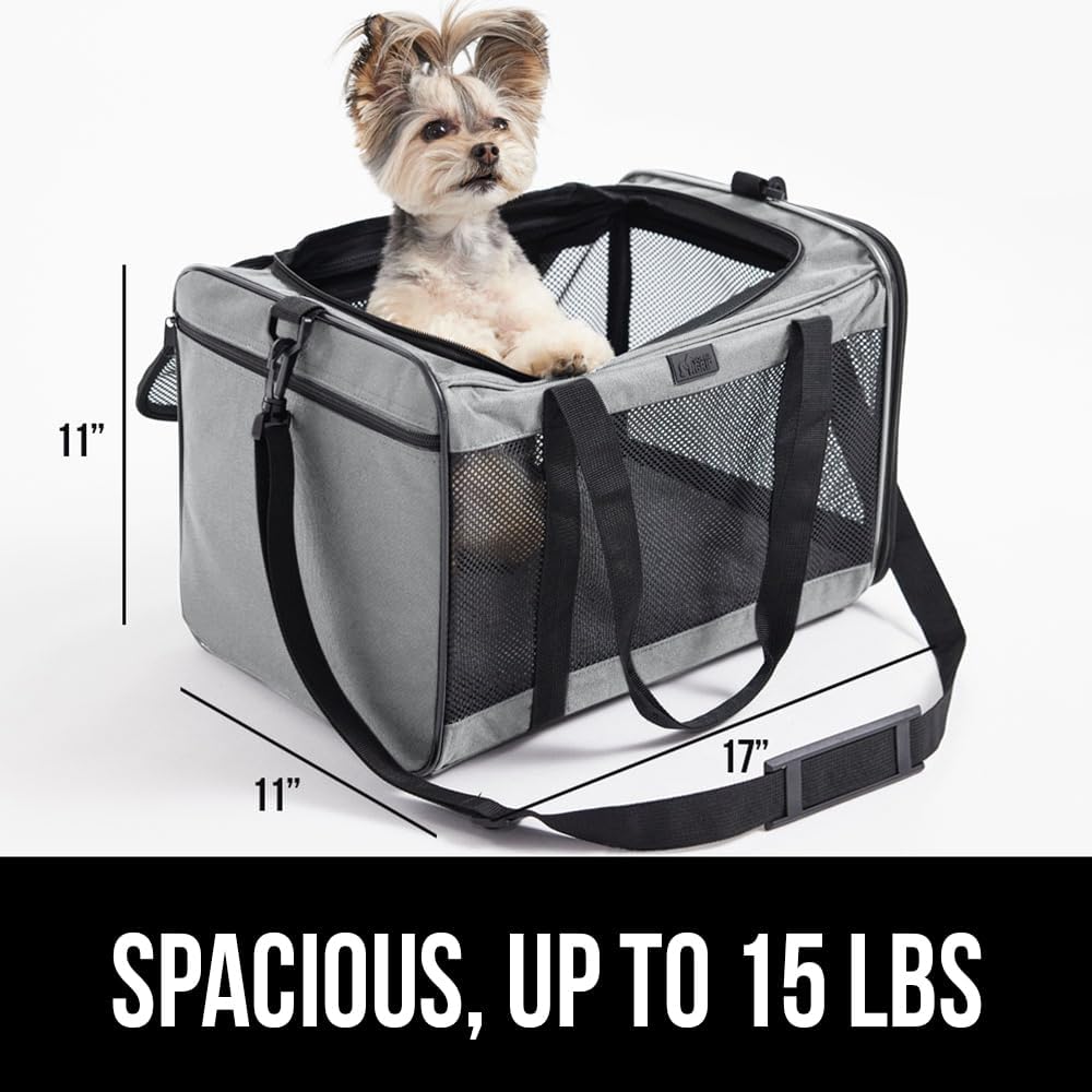 Gorilla Grip Airline Travel Cat Carrier Bag Up to 15 Lbs, Breathable Mesh Collapsible Pet Carriers for Small, Medium Cats, Small Dogs, Puppies, Portable Kennel with Soft Washable Waterproof Pad Gray