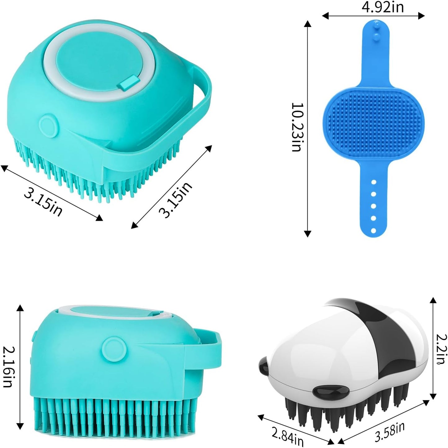 Comotech 3PCS Dog Bath Brush | Dog Shampoo Brush | Dog Scrubber for Bath | Dog/Grooming/Washing Brush Scrubber with Adjustable Ring Handle for Short & Long Haired Dogs/Cats (Blue Blue White)