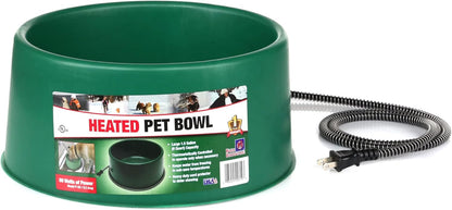 Farm Innovators 1.5 Gallon 60 Watt Electric Powered Heated Pet Water Bowl with Thermostatic Control and Anti Chew Cord, Green