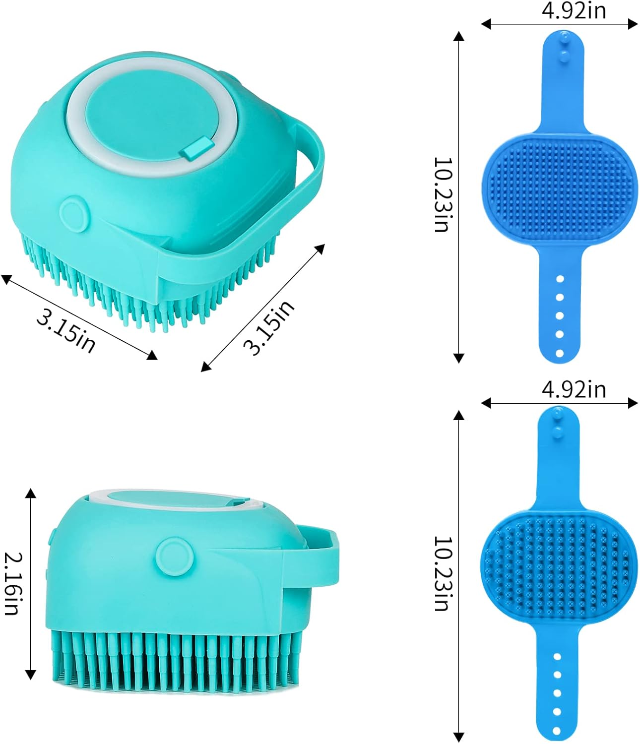 Comotech 3PCS Dog Bath Brush | Dog Shampoo Brush | Dog Scrubber for Bath | Dog Bath Brush Scrubber | Dog Shower/Washing Brush with Adjustable Ring Handle for Short & Long Hair (Blue Blue Blue)