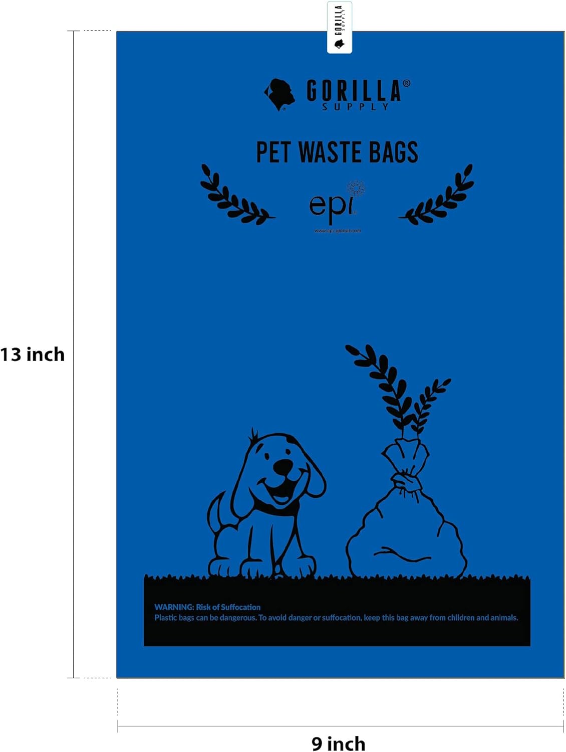 GORILLA SUPPLY 1000 Dog Poop Waste Bags with Dispenser and Leash Tie, 9" x 13", Blue, 1000 Count