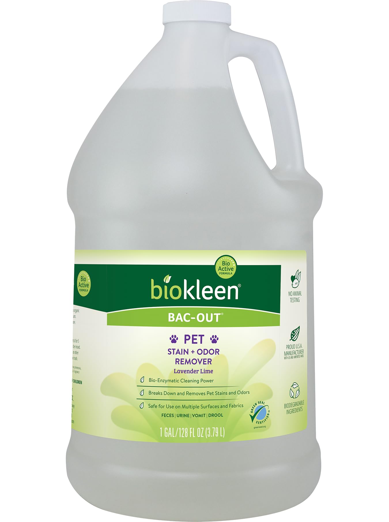 Biokleen Bac-Out Pet Stain Remover - 1 Gallon - Enzymatic, Natural, Destroys Stains & Odors Safely, for Pet Stains on Carpets - Eco-Friendly, Plant-Based