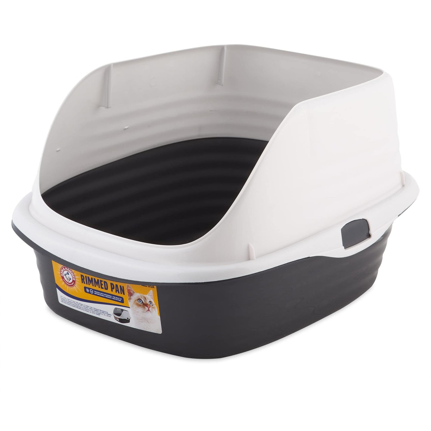 Arm & Hammer Rimmed Cat Litter Box with High Sides and Microban, Made in USA