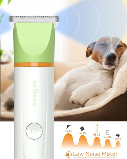 Dog Grooming Clippers Kit, All-in-One Low Noise Dog Paw Trimmer Electric Rechargeable Cordless Small Quiet Pet Foot Shaver Stainless Steel Scissors and Comb for Dogs Cats at Home