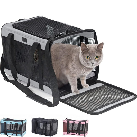 Gorilla Grip Airline Travel Cat Carrier Bag Up to 15 Lbs, Breathable Mesh Collapsible Pet Carriers for Small, Medium Cats, Small Dogs, Puppies, Portable Kennel with Soft Washable Waterproof Pad Gray