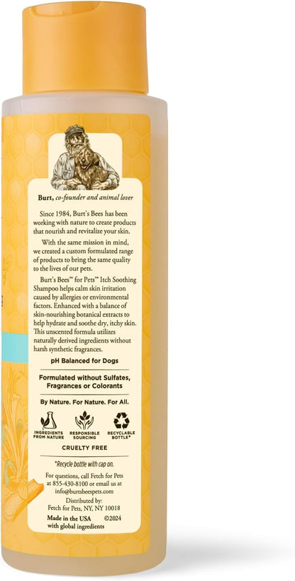 Burt's Bees for Pets Itch Soothing Dog Shampoo with Honeysuckle and Aloe Vera - Cruelty Free, Fragrance Free Dog Anti Itch Shampoo for Sensitive Skin, Dry Skin Relief for Dogs, 16 Fl Oz