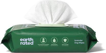 Earth Rated Hypoallergenic Dog Wipes, Cleaning and Odor-Controlling Grooming Wipes for Paws, Body, and Butt, Perfect for Puppy and Adult Dogs, Lavender Scented, 100 Count