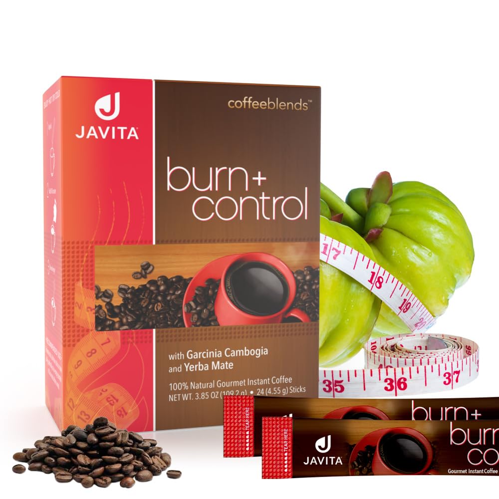 Javita Burn + Control Instant Coffee w Weight Management Herbs: Garcinia Cambogia & Yerba Mate. Slimming Coffee with Help of Exercise, Keto Coffee, Dieters Drink, 1 box - 24 (4.55g) Sticks