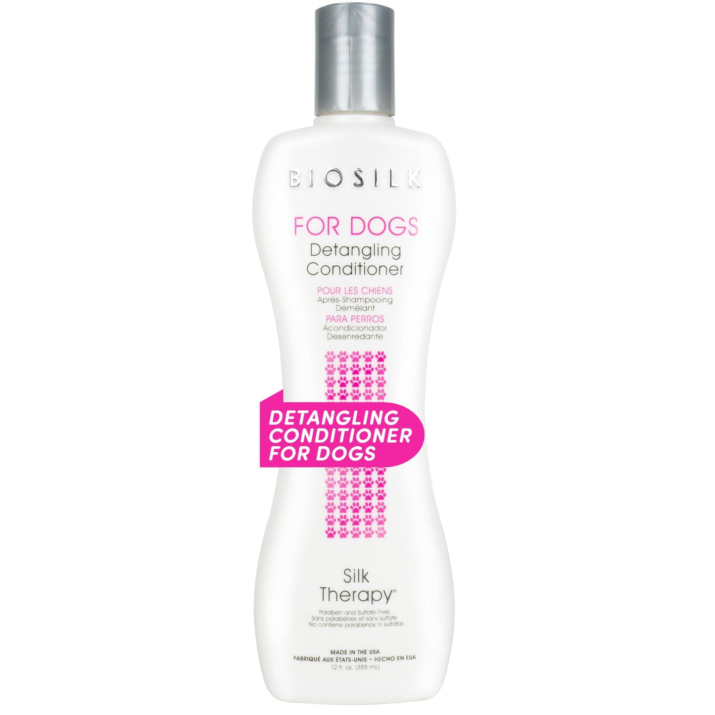 BioSilk for Dogs Silk Therapy Dog Detangling Conditioner - Moisturizing Dog Hair Detangler for Dematting, Conditioning Matted Hair and Tangle Remover - Dog Grooming Supplies, 12 Fl Oz