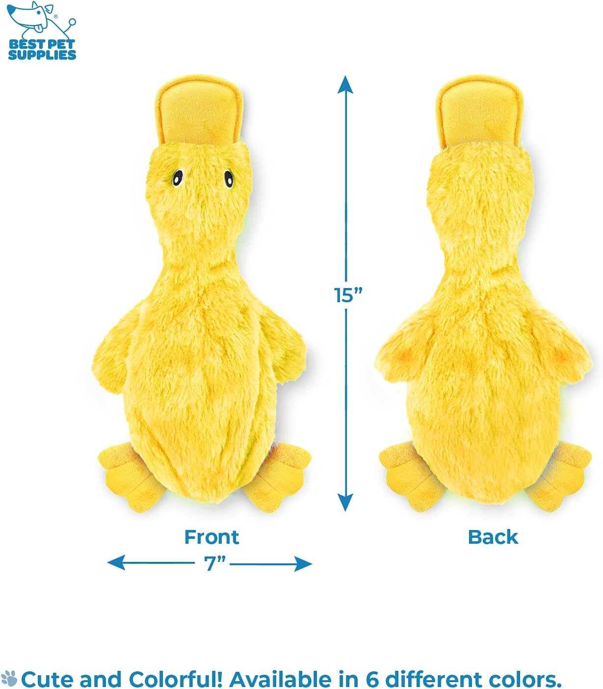 Best Pet Supplies Crinkle Dog Toy for Small, Medium, and Large Breeds, Cute No Stuffing Duck with Soft Squeaker, Fun for Indoor Puppies and Senior Pups, Plush No Mess Chew and Play - Yellow