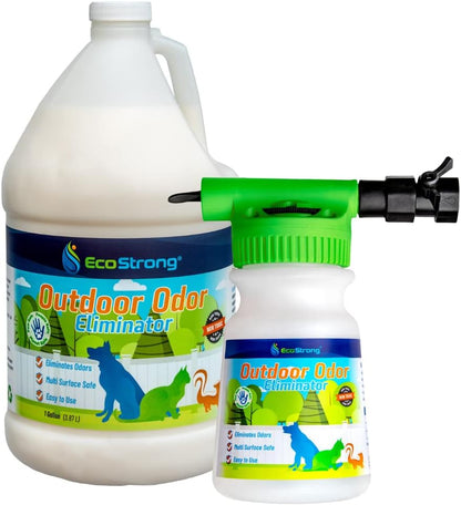 Eco Strong Outdoor Odor Eliminator | Outside Dog Urine Enzyme Cleaner – Powerful Pet, Cat, Animal Scent Deodorizer | Professional Strength for Yard, Turf, Kennels, Patios, Decks (Gallon with Sprayer)