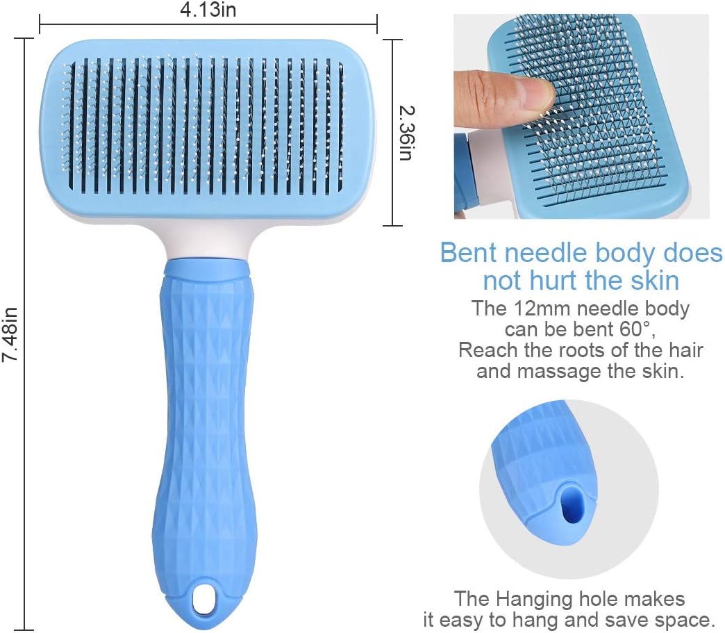 Atlamia Self Cleaning Slicker Brush,Dog Brush & Cat Brush with Massage Particles,Removes Loose hair & Tangles,Skin Friendly & Promote Circulation-Blue 1