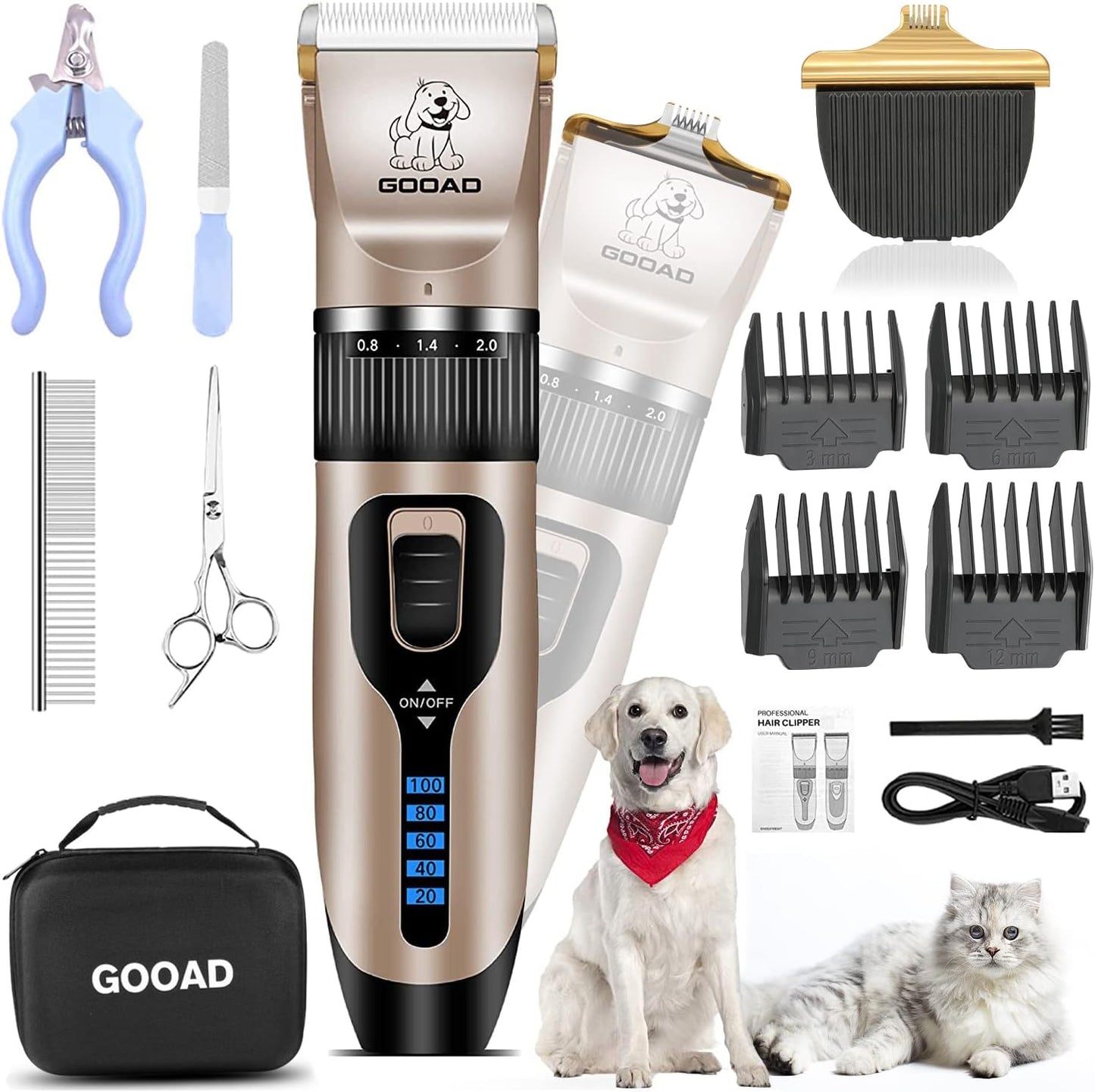 Dog Clippers Grooming Kit and Paw Trimmer,Cordless,Low Noise, Electric Quiet,Rechargeable, Dog Trimmer Grooming Tool, Pet Hair Clippers for Thick Coats,Shaver for Small and Large Dogs Cats