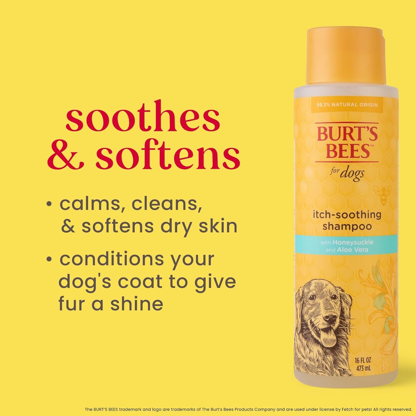 Burt's Bees for Pets Itch Soothing Dog Shampoo with Honeysuckle and Aloe Vera - Cruelty Free, Fragrance Free Dog Anti Itch Shampoo for Sensitive Skin, Dry Skin Relief for Dogs, 16 Fl Oz