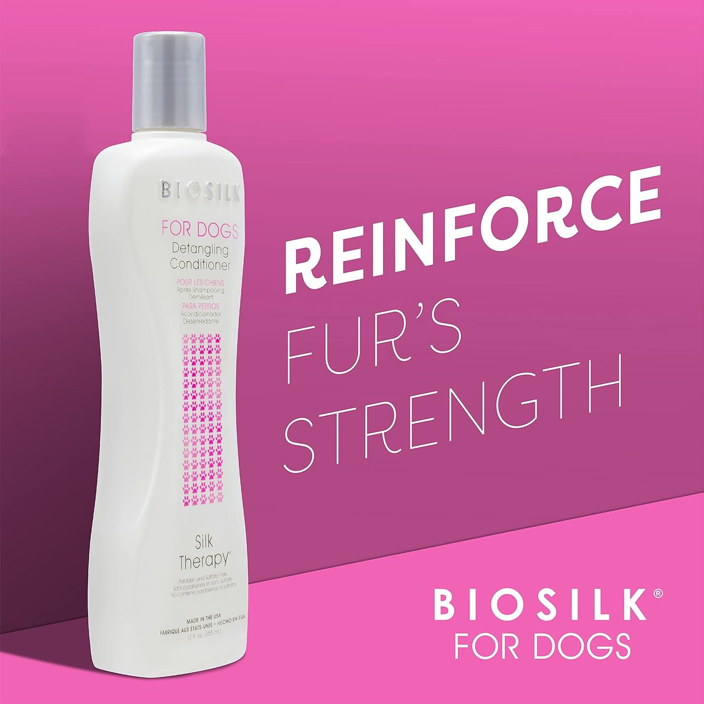 BioSilk for Dogs Silk Therapy Dog Detangling Conditioner - Moisturizing Dog Hair Detangler for Dematting, Conditioning Matted Hair and Tangle Remover - Dog Grooming Supplies, 12 Fl Oz