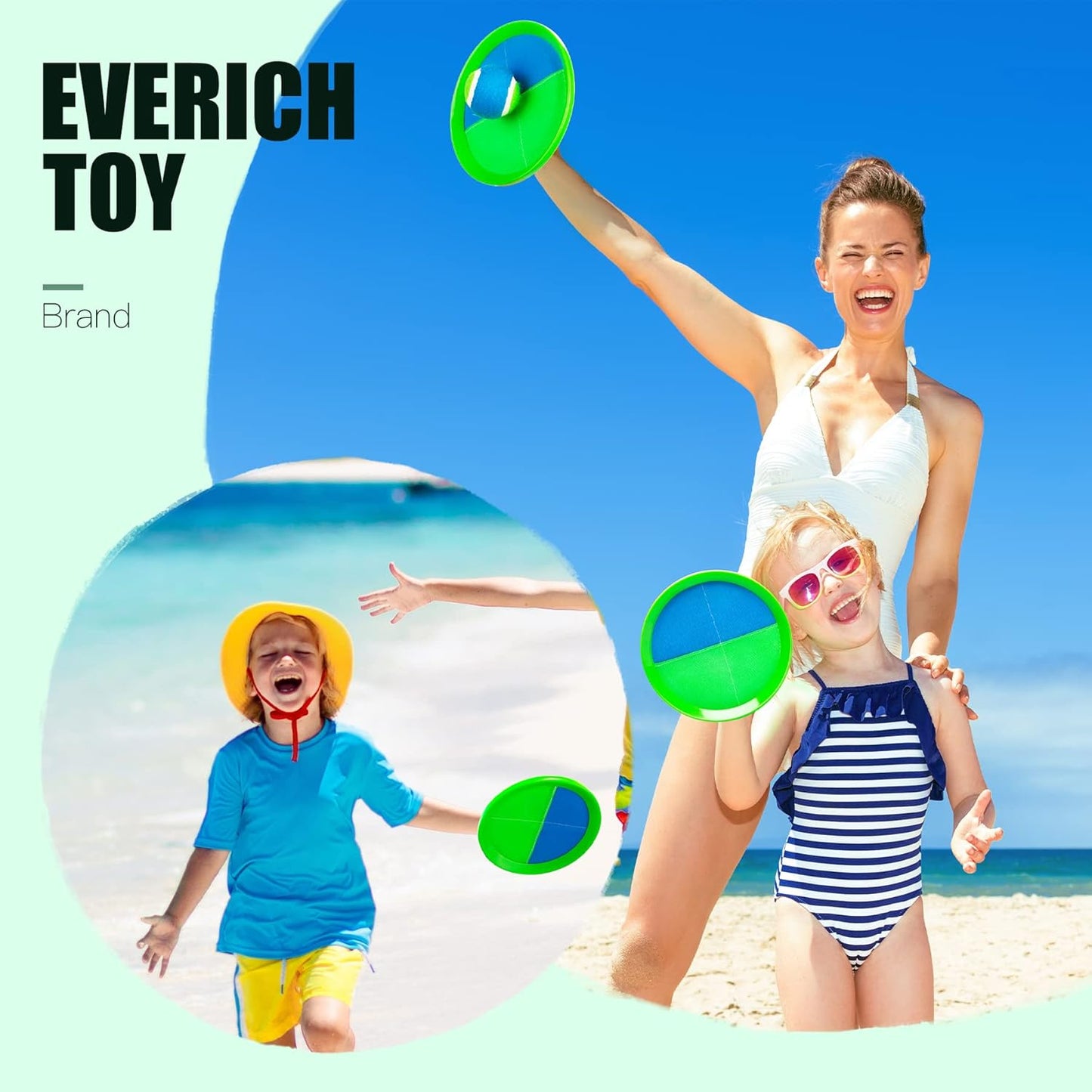 EVERICH Upgraded Toss and Catch Ball Game Set - Indoor and Outdoor Games for Kids 3-12, Beach Sand Pool Water Toy Includes 2 Paddles 2 Sticky Balls, Great Birthday Easter Gifts for Boys Girls