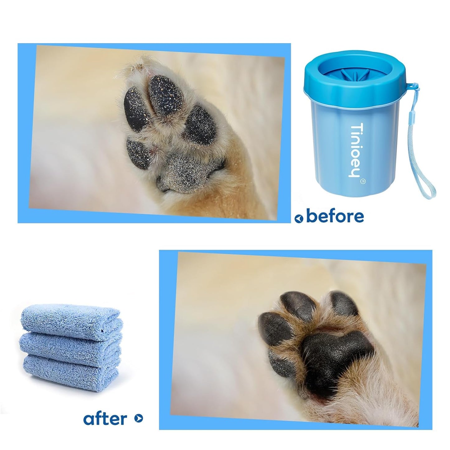 Dog Paw Cleaner for Medium Dogs (with 3 Absorbent Towels), Dog Paw Washer, Muddy Paw Cleaner, Pet Foot Cleaner (Medium, Blue)