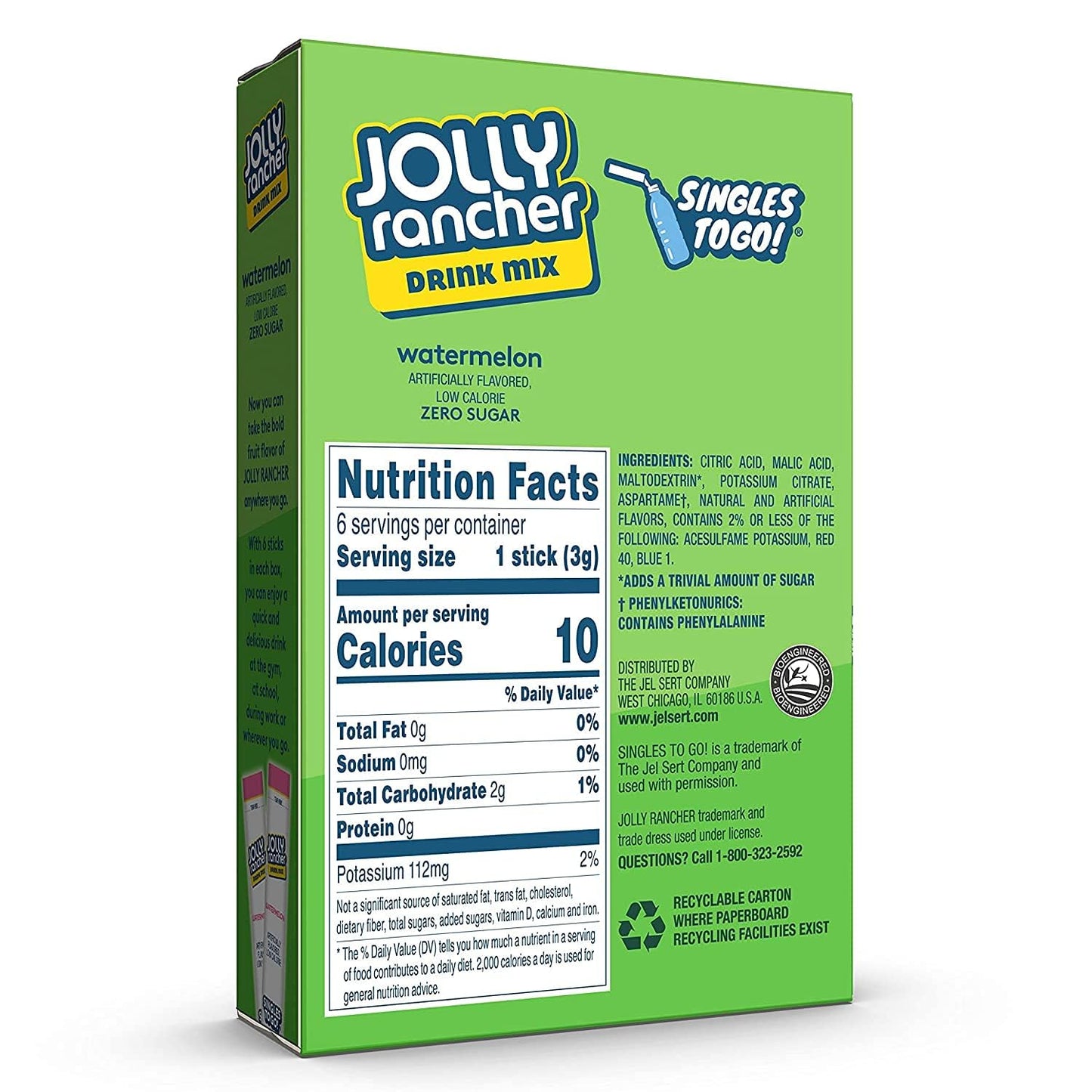 Jolly Rancher Singles-To-Go Sugar Free Drink Mix, Watermelon, 6 CT (Pack of 6)