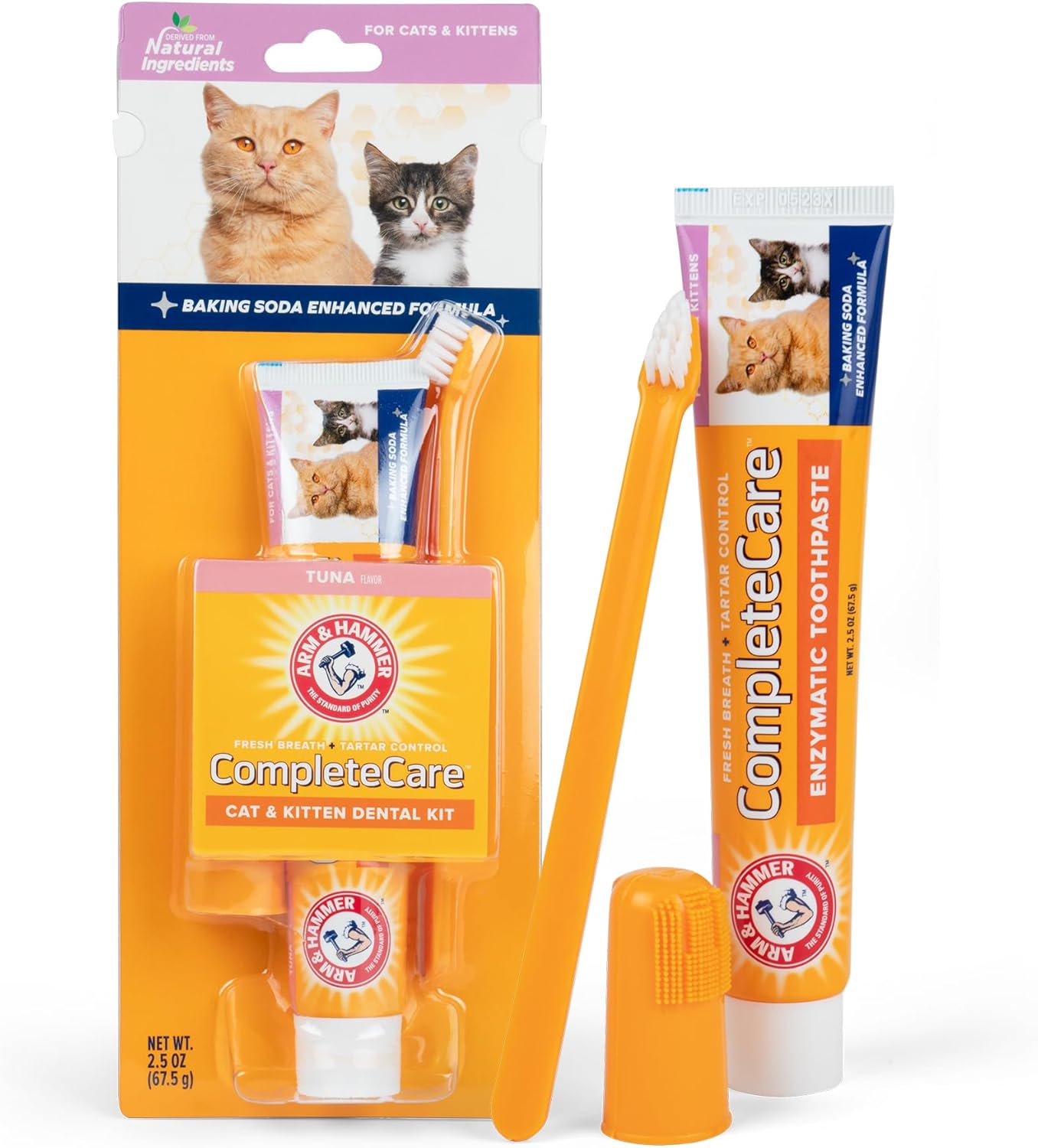 Arm & Hammer for Pets Complete Care Cat & Kitten Dental Kit | Includes 2.5 oz Tuna Flavor Enzymatic Cat Toothpaste, Cat Toothbrush, and Rubber Finger Brush for Cats