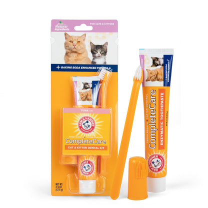 Arm & Hammer for Pets Complete Care Cat & Kitten Dental Kit | Includes 2.5 oz Tuna Flavor Enzymatic Cat Toothpaste, Cat Toothbrush, and Rubber Finger Brush for Cats