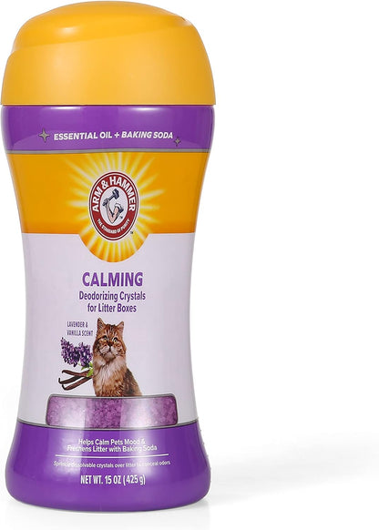 Arm & Hammer Cat Crystal Deodorizer for Kitty Litter Box - Calming Lavender & Vanilla Scented Cat Litter Smell Eliminator - Crystal Odor Control for Cats Mess Cleanup - Pet Home Supplies, 15 Oz