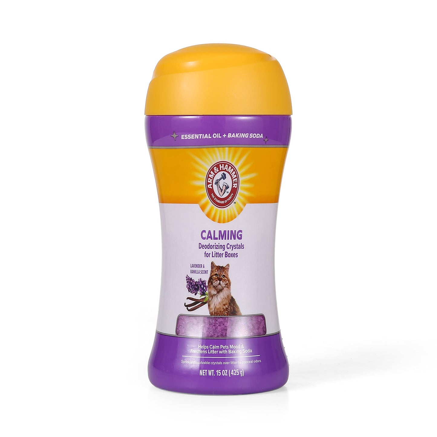 Arm & Hammer Cat Crystal Deodorizer for Kitty Litter Box - Calming Lavender & Vanilla Scented Cat Litter Smell Eliminator - Crystal Odor Control for Cats Mess Cleanup - Pet Home Supplies, 15 Oz