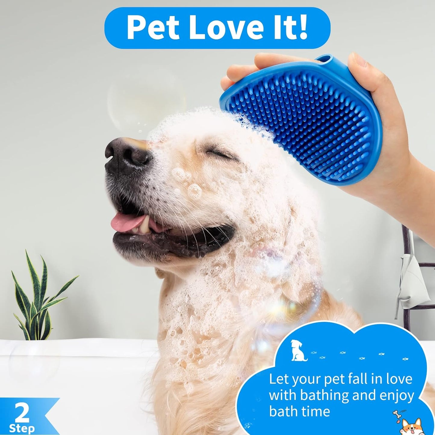 Comotech 3PCS Dog Bath Brush | Dog Shampoo Brush | Dog Scrubber for Bath | Dog Bath Brush Scrubber | Dog Shower/Washing Brush with Adjustable Ring Handle for Short & Long Hair (Blue Blue Blue)