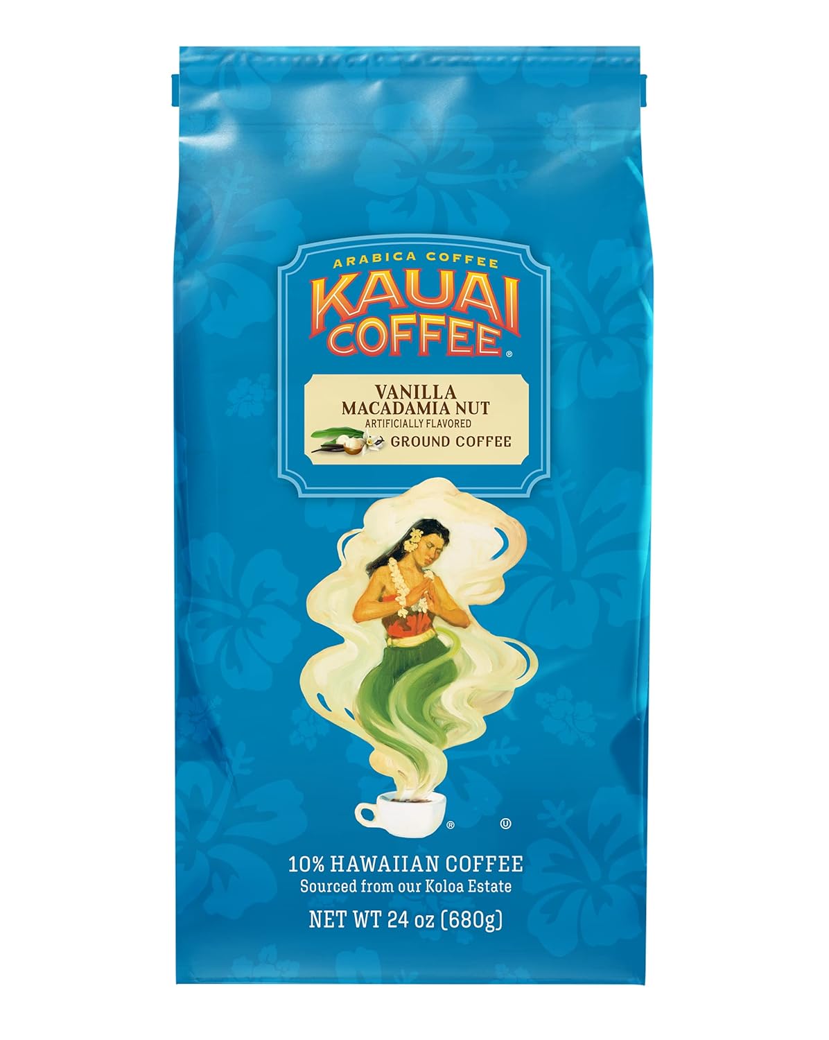 Kauai Coffee Vanilla Macadamia Nut, Medium Roast - Ground Coffee, 24 oz Package