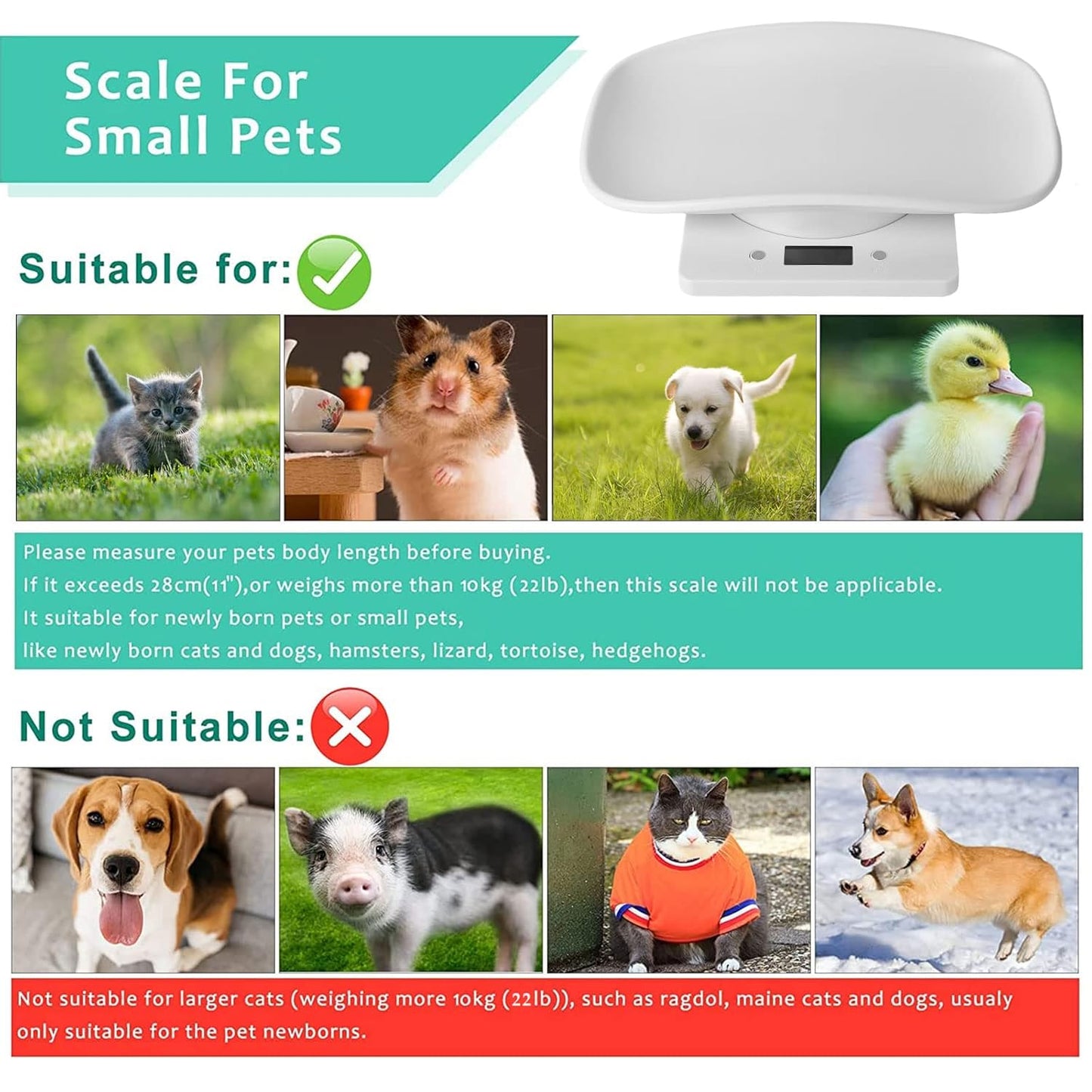 Digital Small Animals Scales for Weighing with Tape Measure, Puppy Whelping Scale Weigh Your Kitten, Rabbit with High Precision, Multifunction Electronic Baby Scales for Small Dogs Cats Crawl Pet