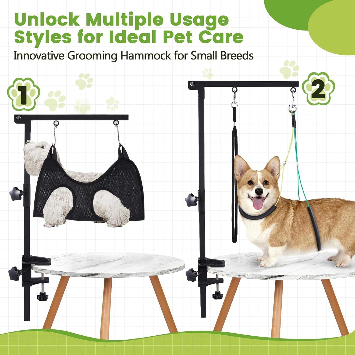 Dog Grooming Table Arm with Hammock, 35" Adjustable Height Grooming Arm with Clamp and No-Sit Haunch Holders, Suitable for Small & Medium Pets (Grooming Table Not Included)