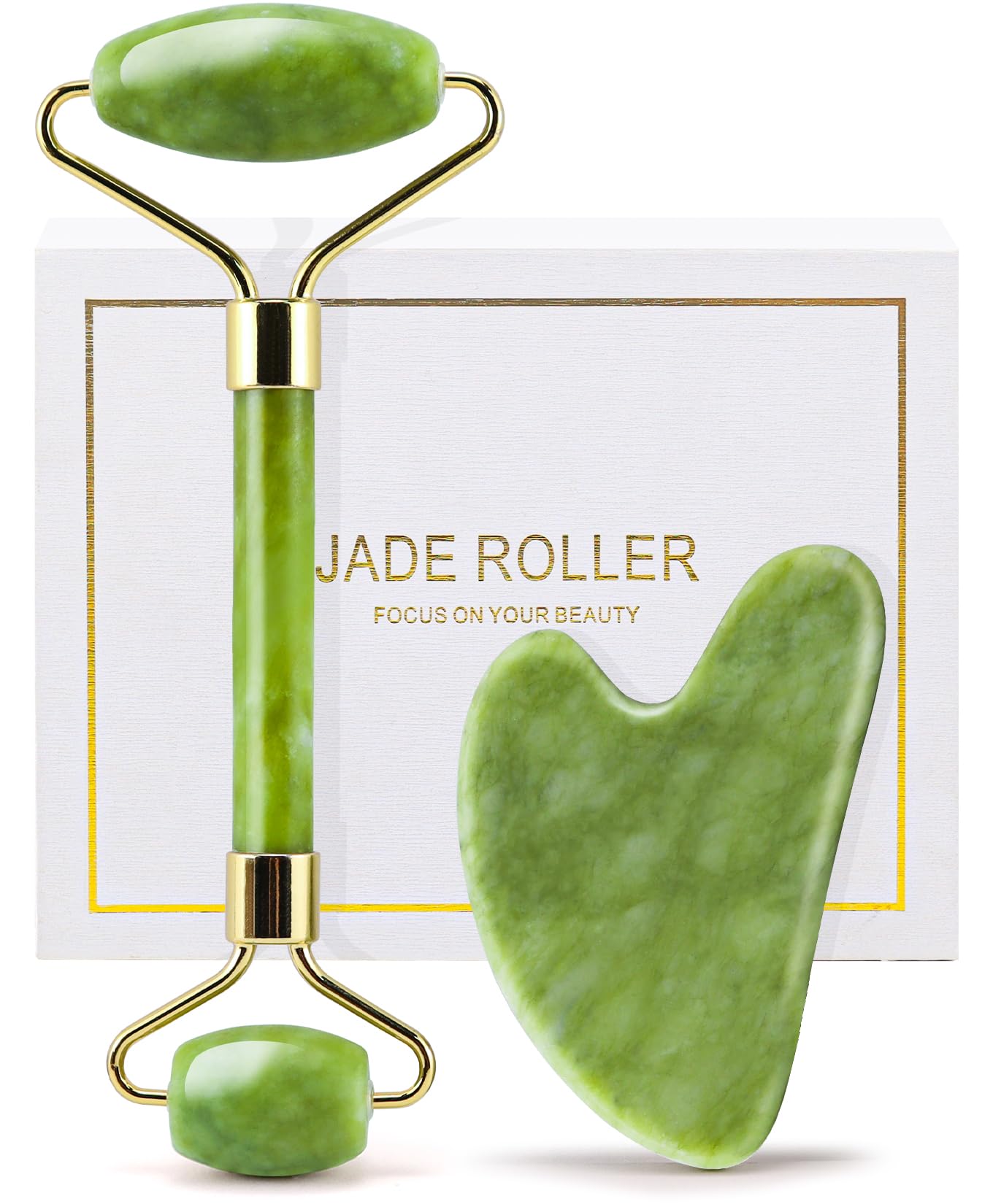 huefull Gua Sha Facial Tools & Jade Roller Set for Skin Care, Reduce Puffiness and Improve Wrinkles, Guasha Tool for Face, Gua Sha Stone Self Care Gift for Woman Man, Christmas Gifts