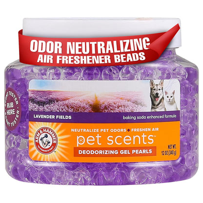 Arm & Hammer Air Freshener Gel - Pet Odor Eliminator with Baking Soda - Odor Absorbing Gel Beads for Cats & Dogs - Pet Deodorizer and Air Neutralizer for Home - Natural Freshness Lavender Fields 12 oz