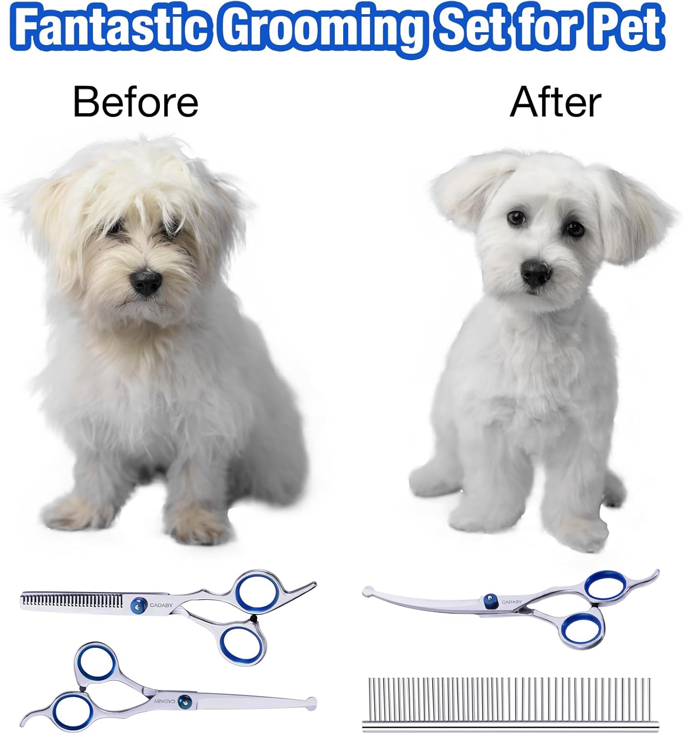 Dog Grooming Scissors with Safety Round Tips,5 in 1 Dog Grooming Scissors Kit, 4CR Stainless Steel Professional Pet Grooming Shears for Dog, Cat,Sharp and Sturdy