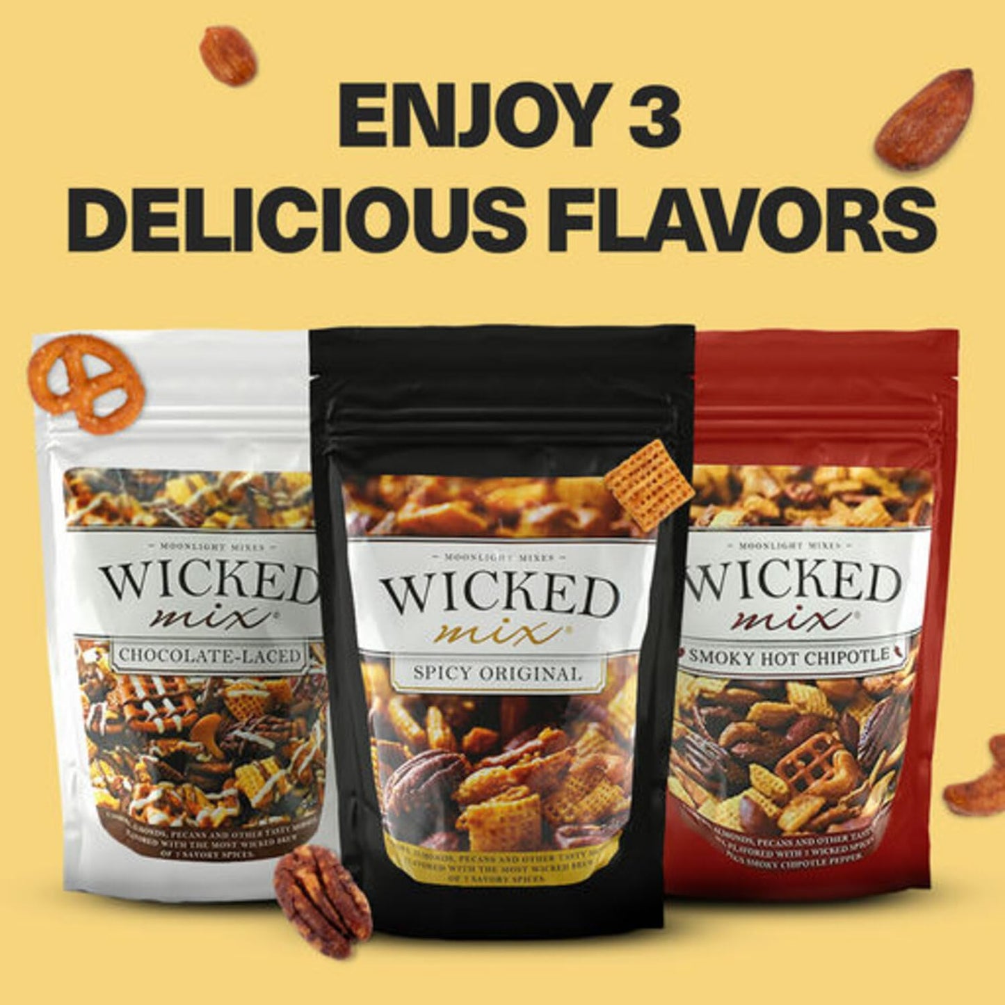 Wicked Mix Snack Mix with Mixed Nuts - Sweet and Salty Snacks Trail Mix Snack Packs with Almonds, Cashews, Pretzels, Pecans - Healthy Snacks Zero Trans Fat in Resealable Bag - Original Mix