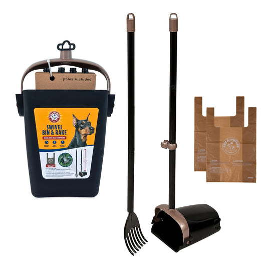 Arm & Hammer Pooper Scooper Swivel Bin & Rake Dog Poop Scooper, Black (2 Scented Waste Bags Included)