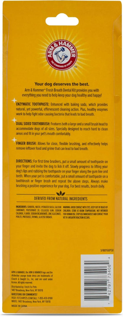 Arm & Hammer for Pets Fresh Breath Enzymatic Dog Dental Care Kit - Includes Dog Toothpaste, Dual Sided Toothbrush and Fingerbrush - Bad Breath Treatment, Chicken Flavor, 2.5 Ounce