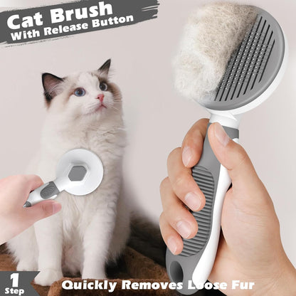 Comotech 3PCS Cat Grooming Kit | Cat Brush | Cat Brushes for indoor Cats | Cat Nail Clipper | Cat Nail Trimmer | Cat Bath Brush | Cat Brush for Shedding - Premium Cat Supplies (Grey)