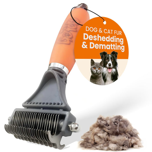 GoPets 2-Sided Deshedding & Dematting Comb for Dogs, Cat Grooming Brush, Undercoat Brush for Mats, Tangles, & Shedding, Stainless Steel Blades, Ergonomic Handle, Ideal for All Breeds & Coat Types