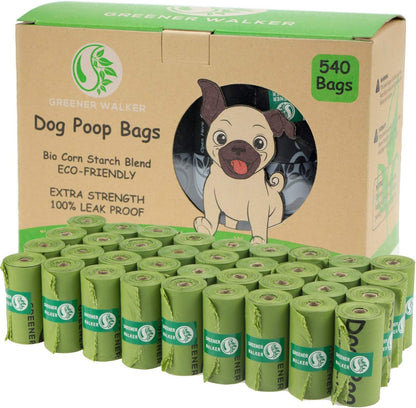 Greener Walker Poop Bags for Dog Waste-540 Bags,Extra Thick Strong 100% Leak Proof Dog Waste Bags (Green)