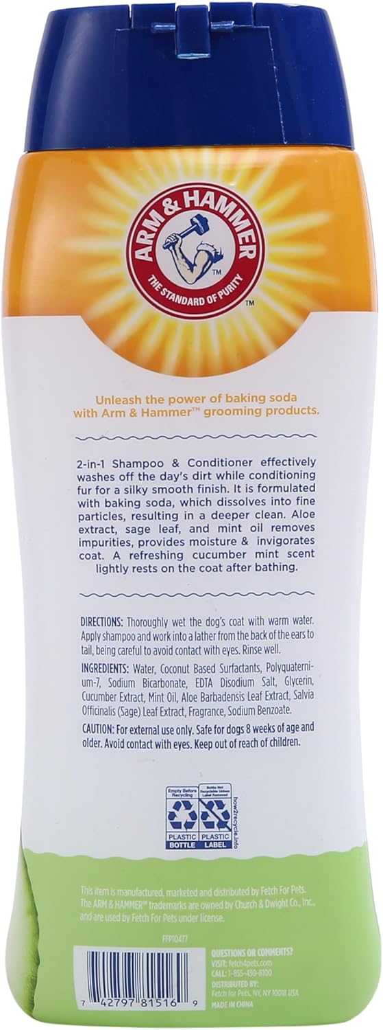 Arm & Hammer for Pets 2-In-1 Shampoo & Conditioner for Dogs | Dog Shampoo & Conditioner in One | Cucumber Mint, 20 Ounce Bottle Dog Shampoo and Conditioner for All Dogs