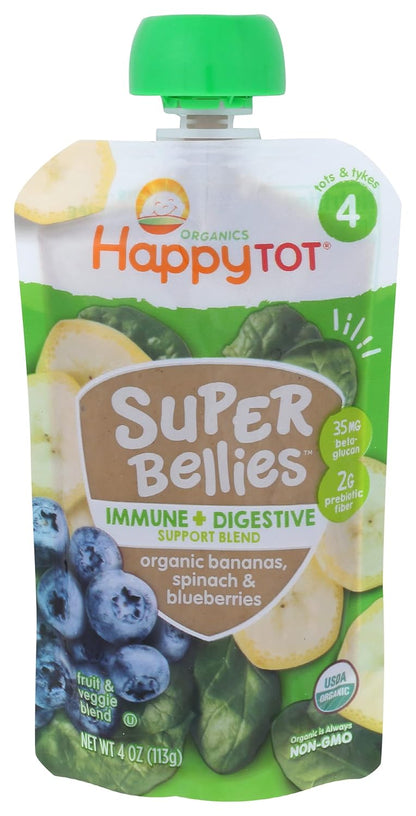 HAPPY TOT Organic Bananas Spinach Blueberries Immunity Baby Food, 4 OZ