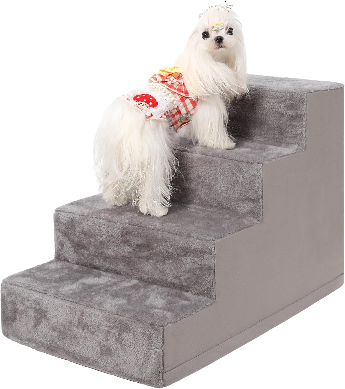 Dog Stairs for Small Dogs,17.5" 4-Step Pet Stairs for High Beds and Couches，Dog Steps with Non-Slip Bottom and High-Density Foam Indoor Outdoor,Grey