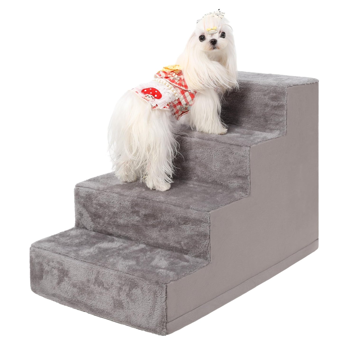 Dog Stairs for Small Dogs,17.5" 4-Step Pet Stairs for High Beds and Couches，Dog Steps with Non-Slip Bottom and High-Density Foam Indoor Outdoor,Grey