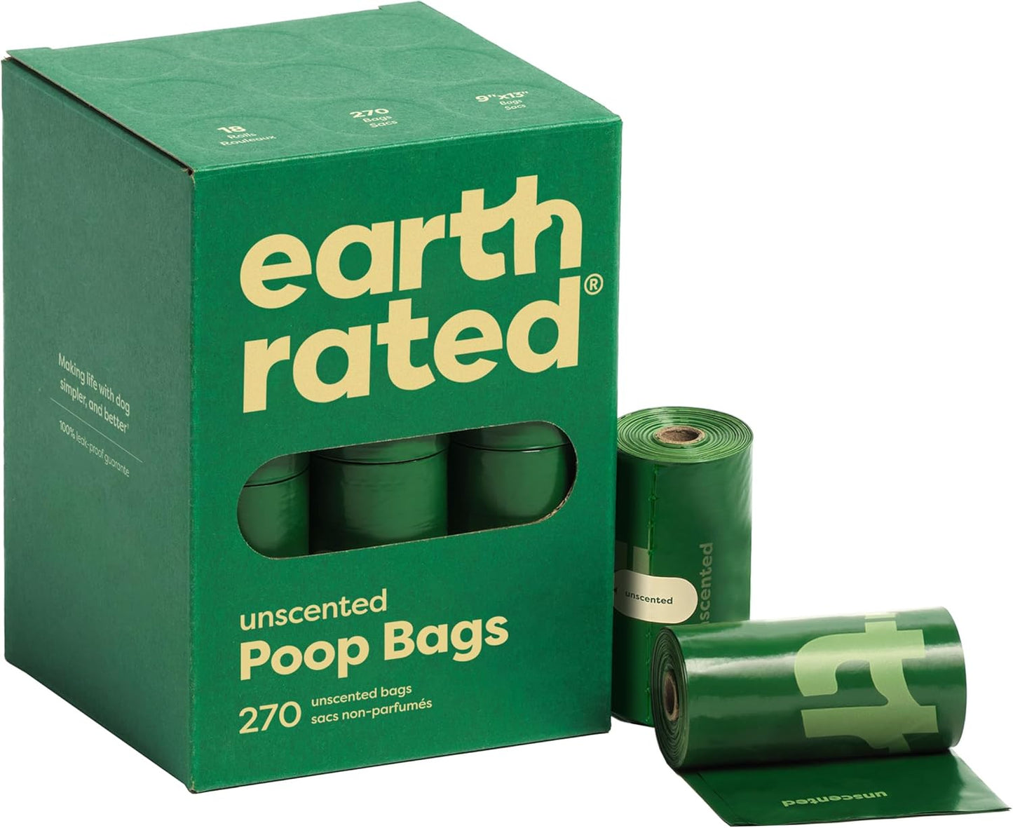 Earth Rated Dog Poop Bags, Guaranteed Leak Proof and Extra Thick Waste Bag Refill Rolls For Dogs, Unscented, 270 Count